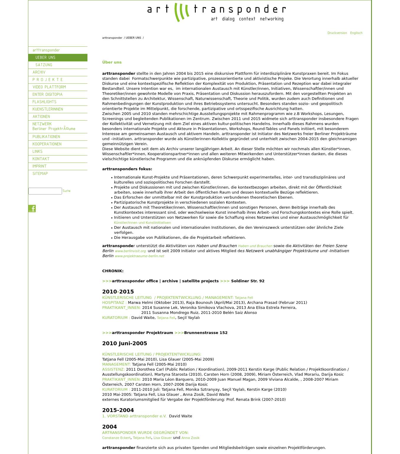 Large screenshot of arttransponder | platform for interdiciplinary art practice & networking