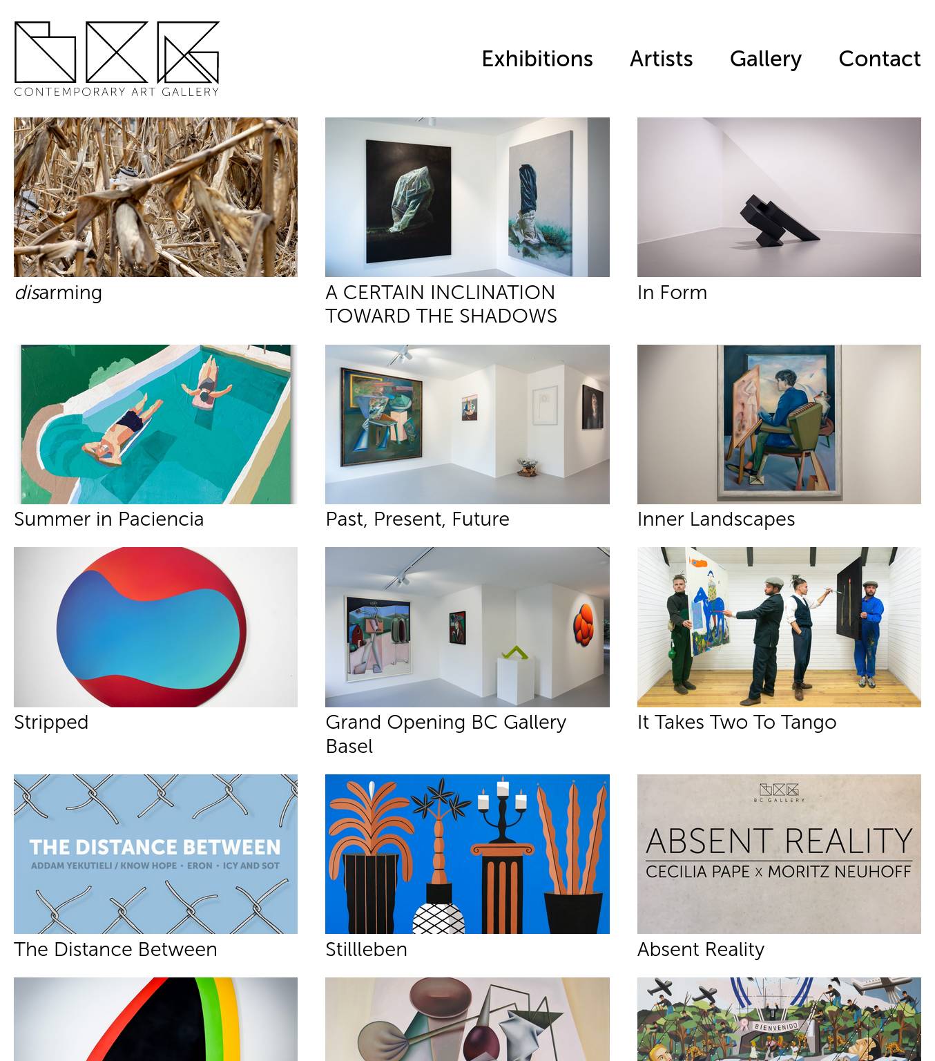 Large screenshot of Exhibitions Archive - BCGallery